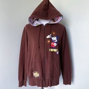 Disney Brown Mickey Mouse Zip Up Jacket Size 1XL